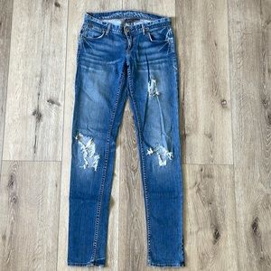 Distressed Slim Fit Women's Jeans - Blue